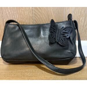 Y2K Leather Mini Shoulder Bag Purse 90s Butterfly Embellishment Clutch Satchel‎